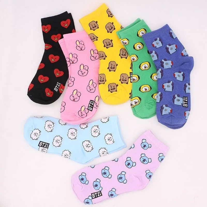 Kawaii BT21 Cartoon Socks Cute - Tippet Line 리뷰 및 가격
